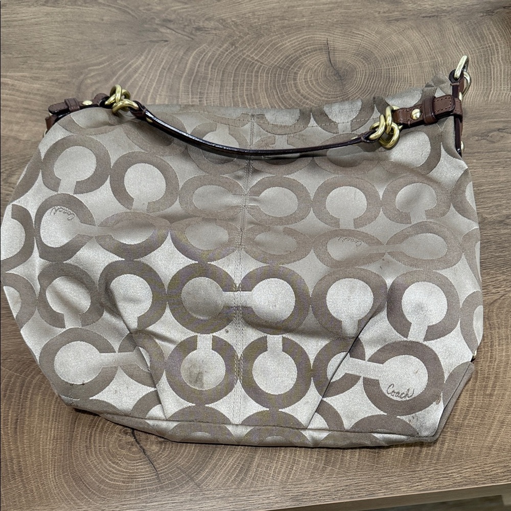 Coach Beige and Brown Signature Canvas Shoulder Hobo - Picture 4 of 4